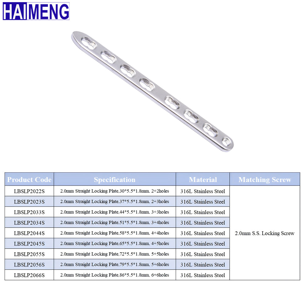 2.0mm  S.S. LCP Plate for Dog Cat Long Bone Fracture Orthopedic Implant，Veterinary 316L Stainless Steel Straight Locking Plate