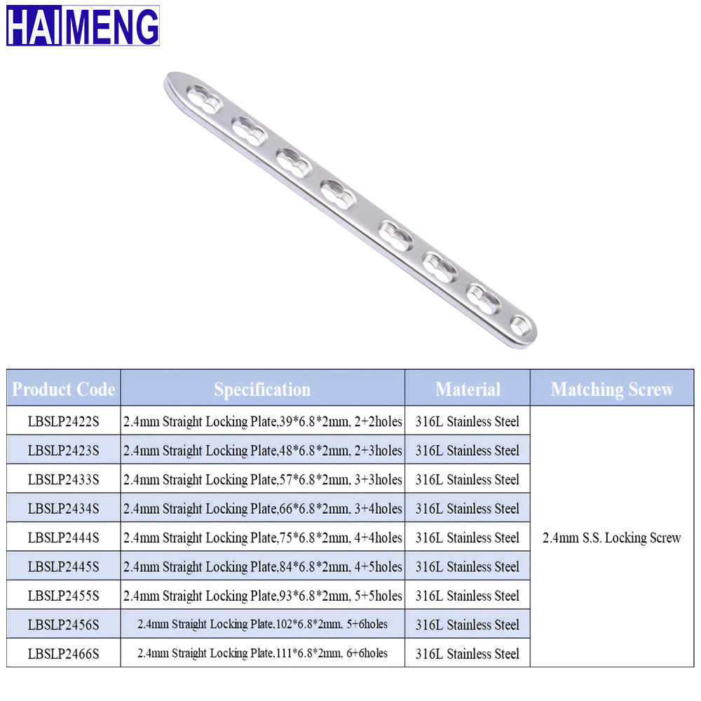 2.4mm  S.S. LCP Plate for Dog Cat Long Bone Fracture Orthopedic Implant，Veterinary 316L Stainless Steel Straight Locking Plate